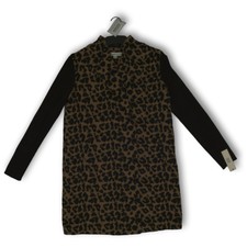 Nwt Kenneth Cole Womens Overcoat Jacket Long Sleeve Brown Black Leopard Size M
