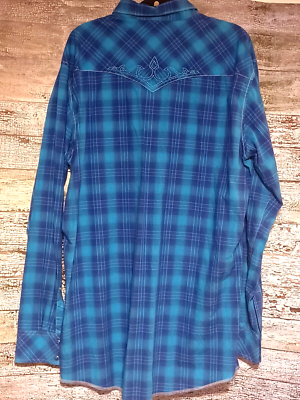 Rock 47 By Wrangler Mens Pearl Snap Shirt 3XL Blue Cotton Long