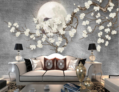 3D Flower Branch Moon K3131 Wallpaper Mural Self-adhesive Removable Sticker Kay