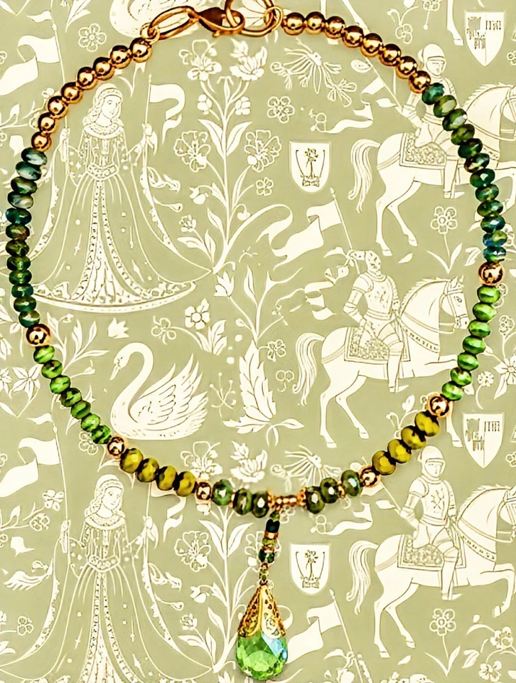 Colgante y collar/gargantilla de cristal de Swarovski peridoto de manzana verde y vidrio