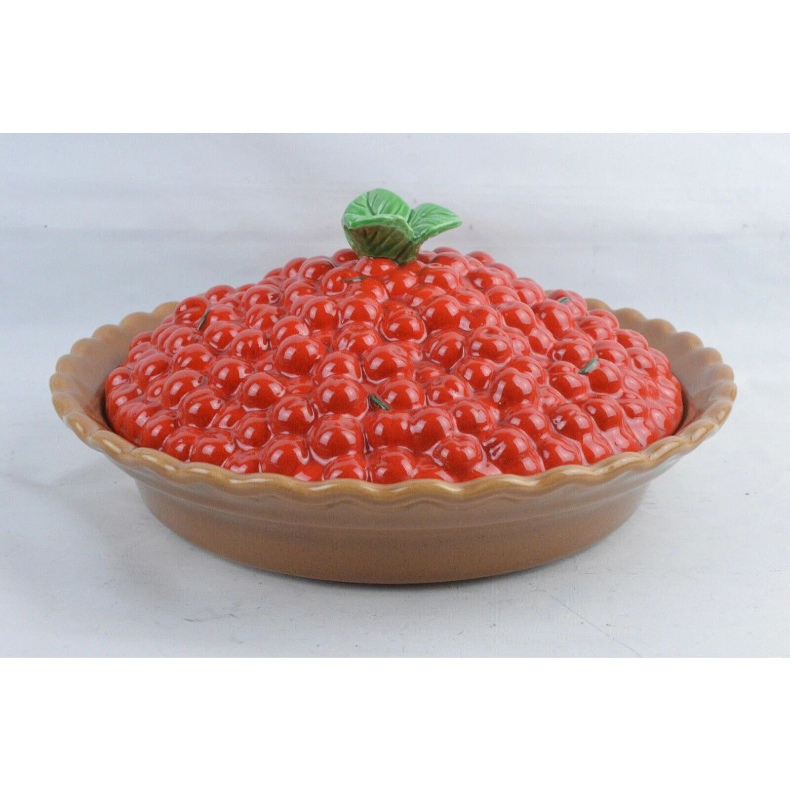 Treasure Craft Cherry Pie Keeper Dish w Lid Red Ceramic 13" Vintage