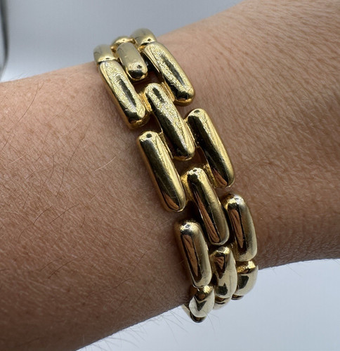 Gold Tone Bar Link Chain Bracelet Metal Box Clasp