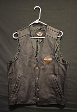 Vintage Men's Harley Davidson Vest Black Leather Snap Accent Size Large