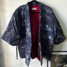 Hanten Kimono Quilted Jacket Blue Pattern Unisex One Size Japan