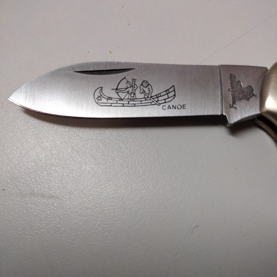Cuchillo Plegable de Bolsillo Canoa Cubiertos Escarcha De Colección Hueso 2 Hojas Acero Quirúrgico Foto 3 de 4