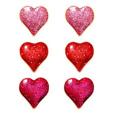 3pcs Heart Stud Earrings, Glitter Rhinestone, Zinc Metal, for Women, Valentine's