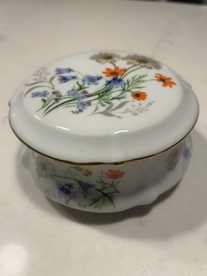 Antique Limoges France porcelain floral lidded dresser / vanity box jar 4.5''
