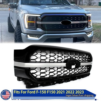 Ingot Silver Platinum Front Bumper Honeycomb Grill For Ford F-150 F150 2021-2023