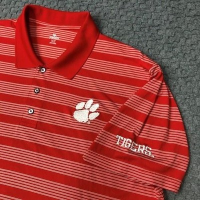 Tigers Shirt Mens 2XL Red Striped Polo Knights Apparel NCAA Golf Team Logo