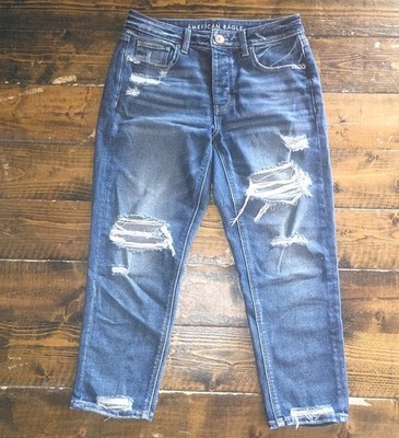 American Eagle Women's Distressed Blue Jeans Size 4 X-Short Regular Medium Wash