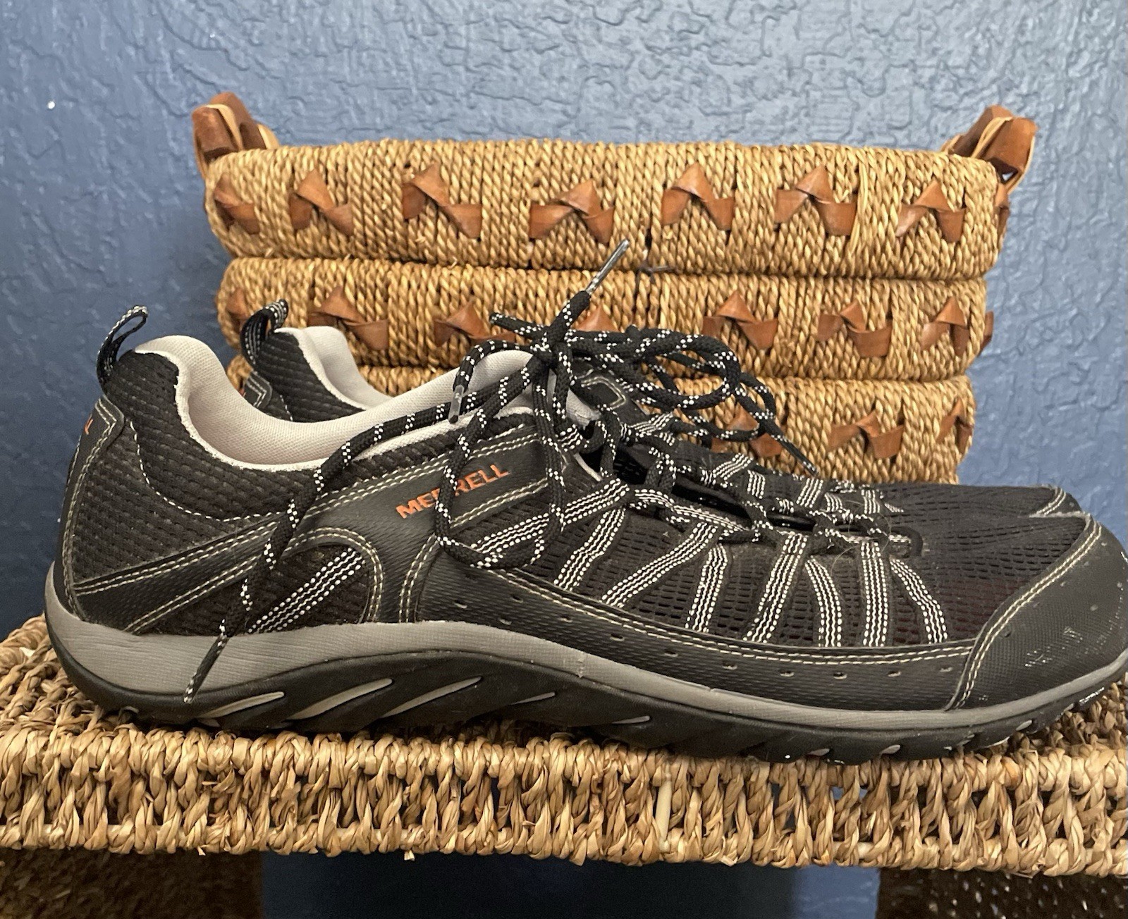 Merrell Hymist Uomo Nero B. Sneakers arancione trail escursionismo taglia 15 usate in ottime condizioni
