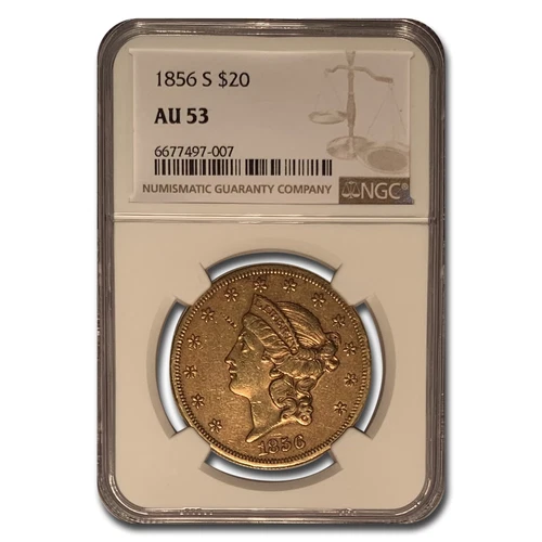 1856-S $20 Liberty Gold Double Eagle AU-53 NGC