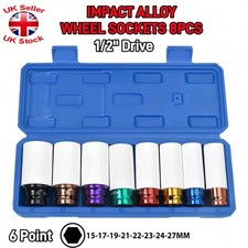 8Pcs Alloy Wheel Nut Socket Thin Wall Deep Impact Socket Set 1/2"drive 15-27mm
