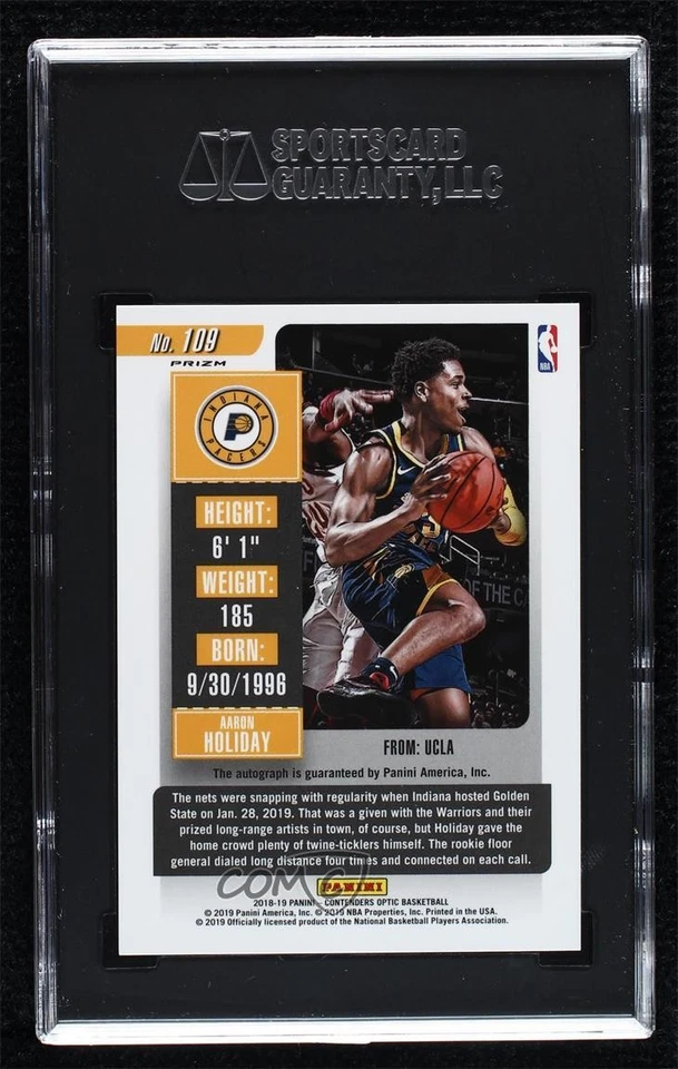 2018 Contenders Optic Season Ticket Aaron Holiday #109 SGC 9 MINT Rookie Auto RC - Image 2 of 2