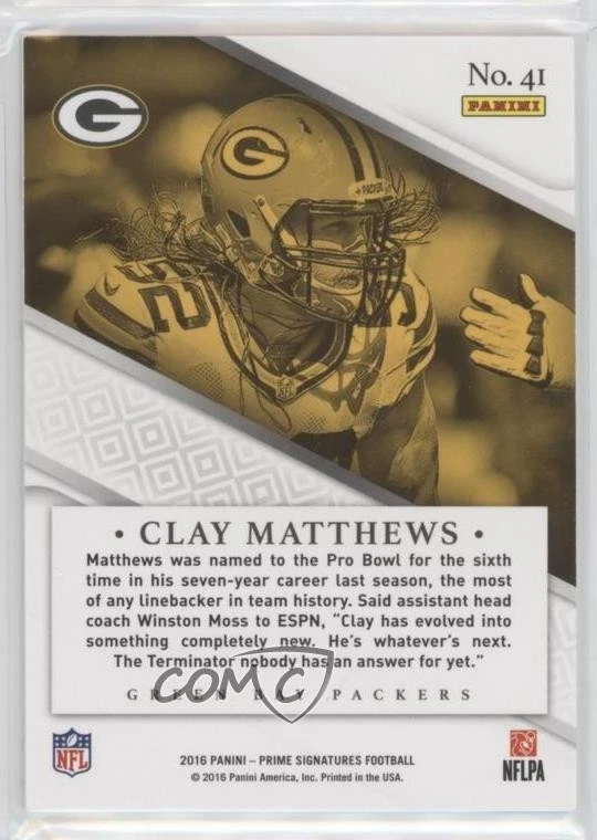 2016 Panini Prime Signatures Prime Proof Blue /49 Clay Matthews #41 - Image 2 of 2