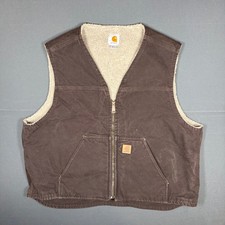 Vintage Carhartt V26 DKB Dark Brown Sherpa Lined Duck Canvas Vest 2XL Workwear