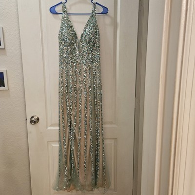 DAVE & JOHNNY women's  sequin / beaded maxi dress (NO SIZE LABEL) slit  SMALL