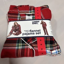 Lands' End Ladies' Flannel Pajama Set, 2-piece Christmas Tartan, Size M NIP