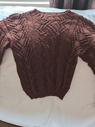 VINTAGE 70's Open Knit Fitted Brown Sweater Women Small Handmade / Never Worn - Picture 2 of 5