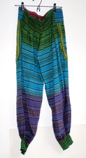 Hippie Boho M Pants Multicolor Striped Cotton Balloon 30" Inseam Festival Flowy