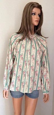 Chemise blouse rayures & fleurs IN APRIL 1986 M/L Neuve - Photo 1/4