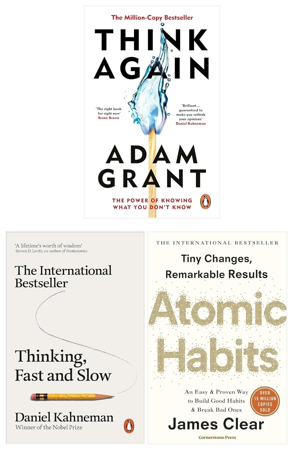 Think Again Adam Grant , Atomic Habits, Thinking Fast and Slow 3 Books Set