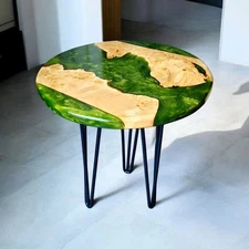 Handcrafted Green Epoxy Resin and Solid Wood Round Dining Table Top Unique