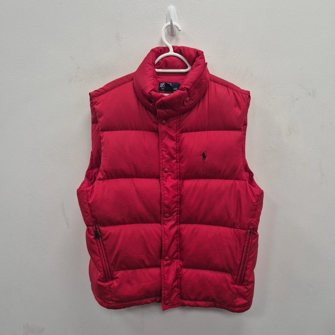 Ralph Lauren Polo Vintage Y2k Gilet Down Puffer Bodywarmer Red Vest Size Large