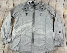 Mens Roar Strength Button Shirt Distressed Embroidered Cross Design Y2K Size 2XL