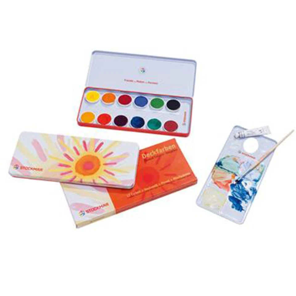 Stockmar - Deckfarbenkasten 12 Farben FSC® 100% Wasserfarbkasten, Schule, Malen