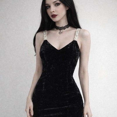 Zum Zum dress small S black velvet beaded y2k 90s whimsigoth vampire goth punk