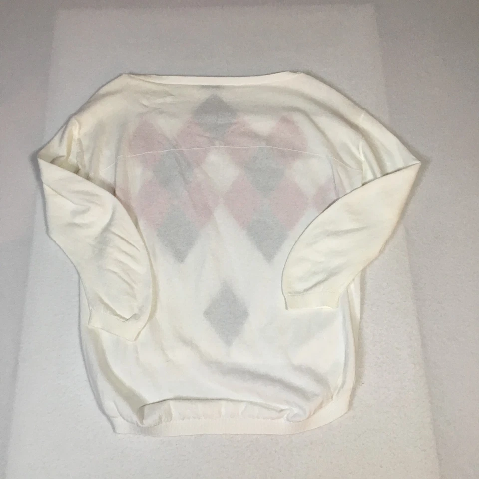 Blusa Ballantyne para mujer talla US M 40 Blanco Rojo Negro Argyle Cuello de barco Y2K 90s NWOT Foto 3 de 4