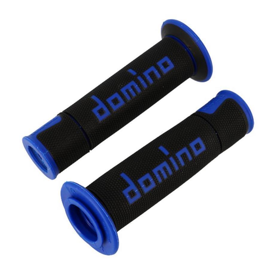 Poignées Domino A450 noir et bleu avec embout débouché pour guidon moto