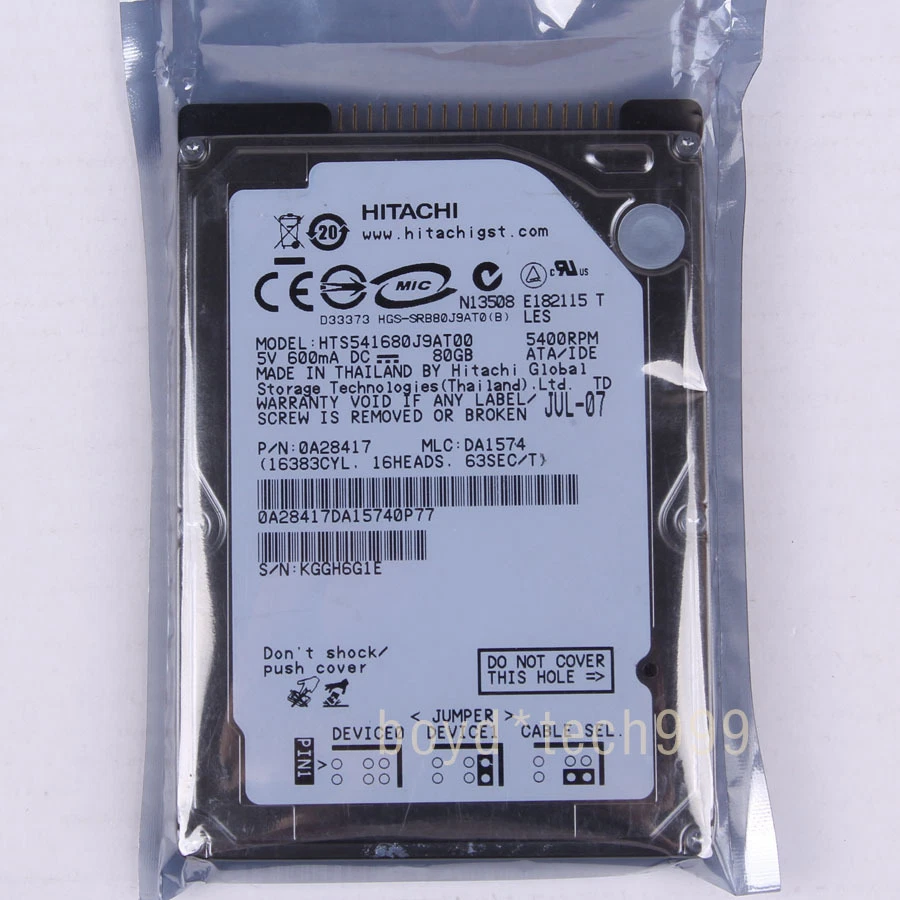 HITACHI 2.5" 80 GB IDE/PATA 5400 RPM 8 MB HDD HTS541680J9AT00.