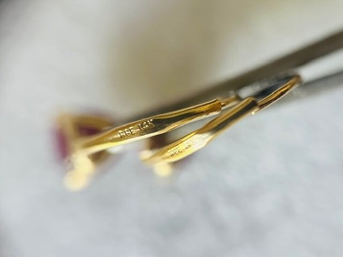 Estate 14K Yellow Gold Opaque Ruby Earrings - Picture 4 of 5