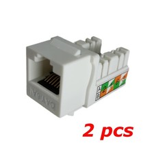 2 PACK - CAT6A 10G RJ45 110 Punch Down 8P8C Keystone Modular Snap-In Jack White