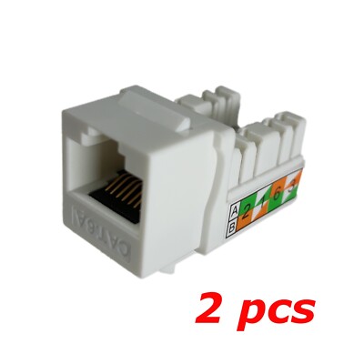 2 PACK - CAT6A 10G RJ45 110 Punch Down 8P8C Keystone Modular Snap-In Jack White