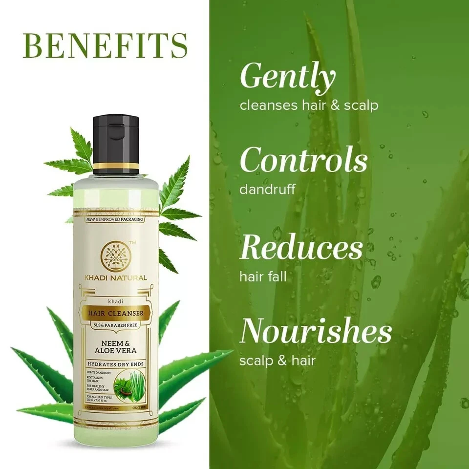Xampu Khadi Natural Neem Aloevera limpador de cabelo ervas crescimento caspa 210 ml - Imagem 4 de 4