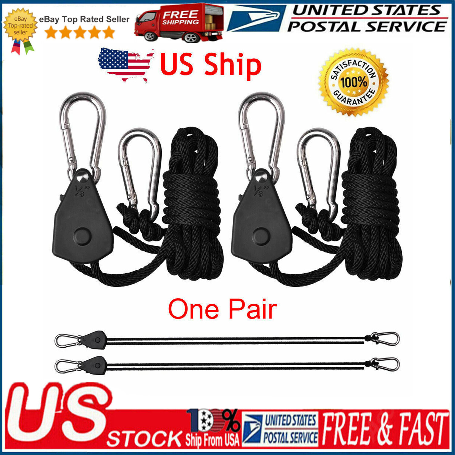 1/8" 8Feet Long Heavy Duty Adjustable Rope Clip Hanger, Adjustable