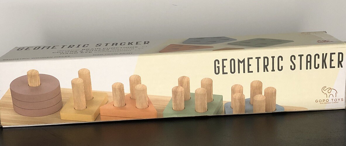 Montessori Wooden Geometric Stacker Toy for Toddlers 18+ Months by GOPO TOYS