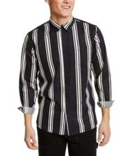 Sun  Stone Mens Small Black White Button Down LS Vertical Striped Shirt