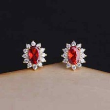 2.00Ct Oval Cut Lab Created Ruby Women's Stud Earring 14K Yellow Gold Plated