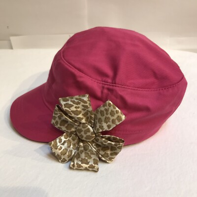Pink Cookie Hat Girls - Summer Pink With Cream & Tan Button Satin Bow OSFA