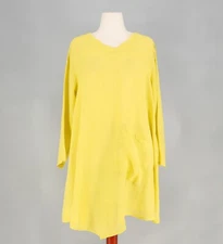 MATCH POINT USA 100% Yarn Dye Linen Long Sleeve Tunic Dress Yellow Size L