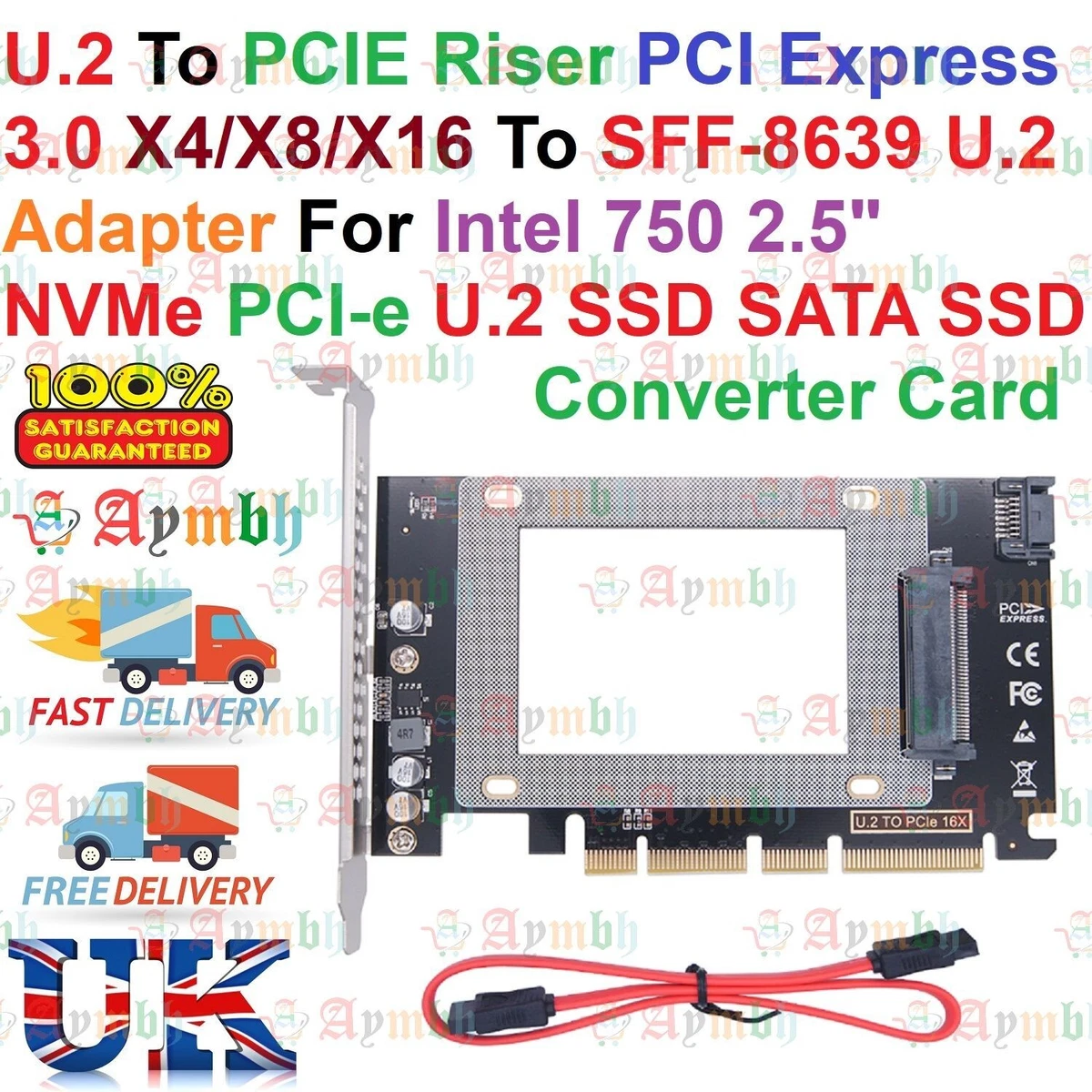 U.2 SSD To PCI e 3.0 X4 X8 X16 Adapter SFF 8639 SATA NVMe Server