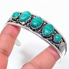 Green Malachite Gemstone 925 Sterling Silver Jewelry Adjustable Cuff Bracelet