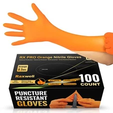 RAXWELL INDUSTRIES LLC RX PRO DISPOSABLE 8.5 MIL ORANGE NITRILE GLOVES100/BX SIZ