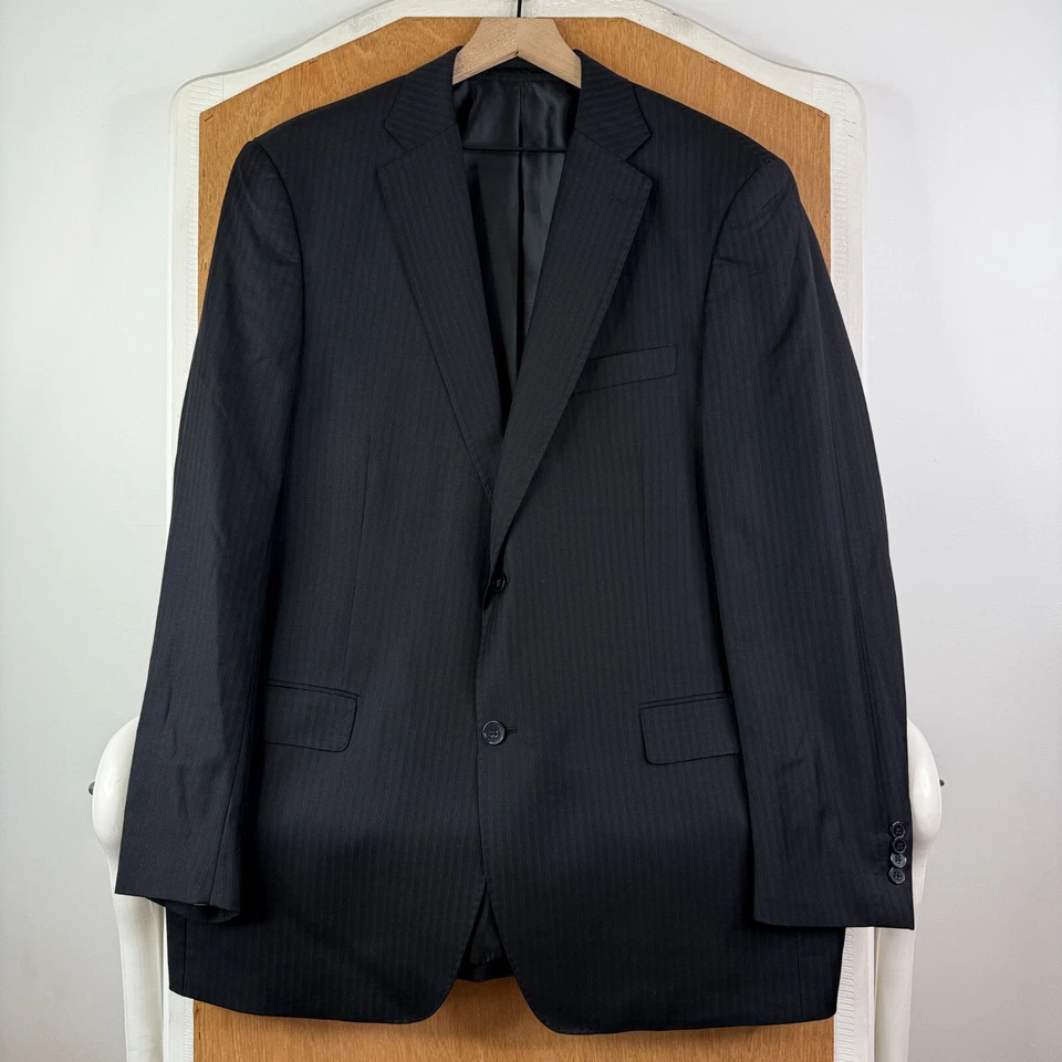 Костюм Studio Milano мужской 44L темно-синий в тонкую полоску на 2 пуговицах супер 140s шерсть - Изображение 2 из 4