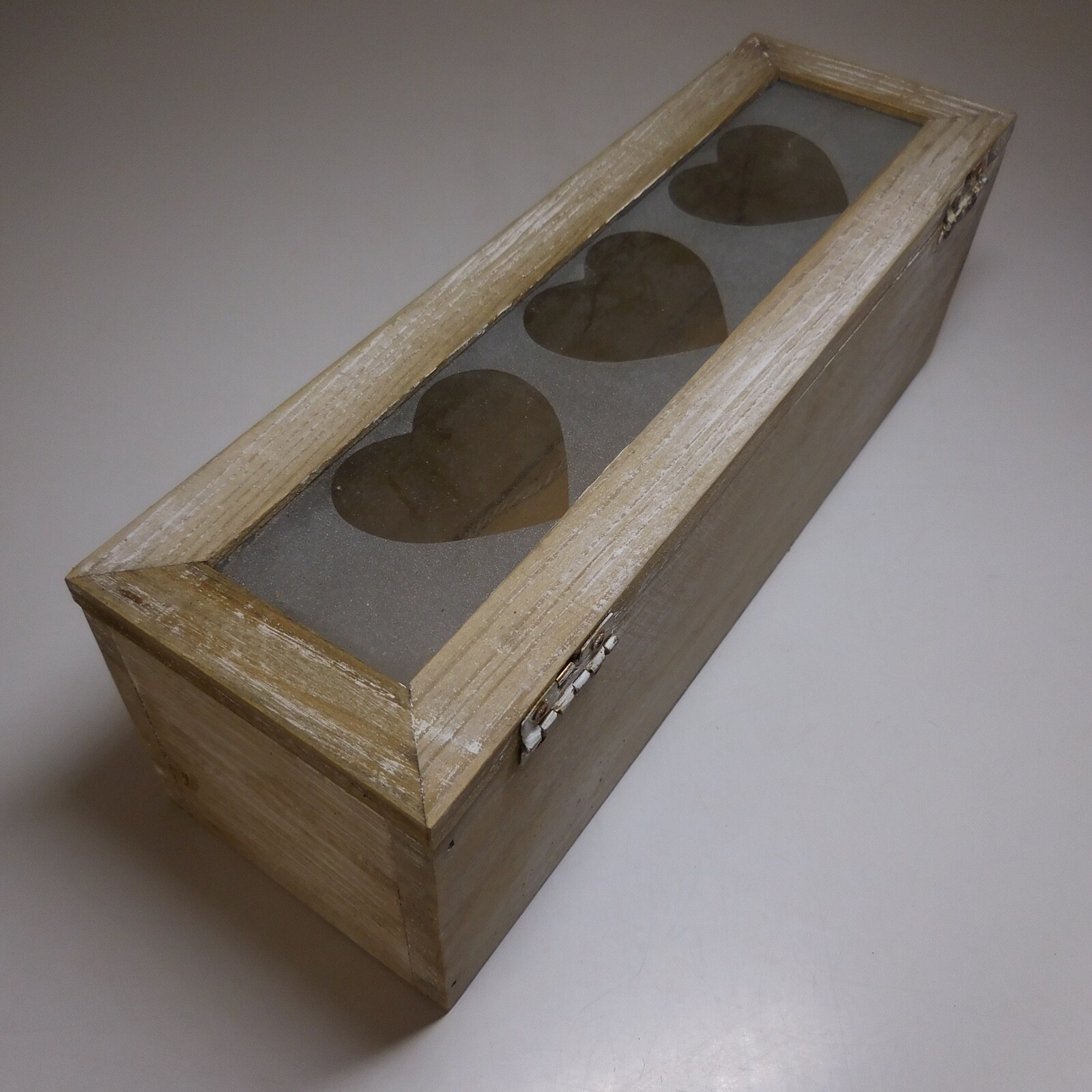 N9088 Vintage Art Deco Heart Display Case Box Wood Glass Brass Handmade