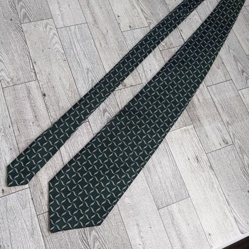Lands' End Men's Regular Necktie Green Geometric Silk Handmade USA Business - Picture 7 of 10